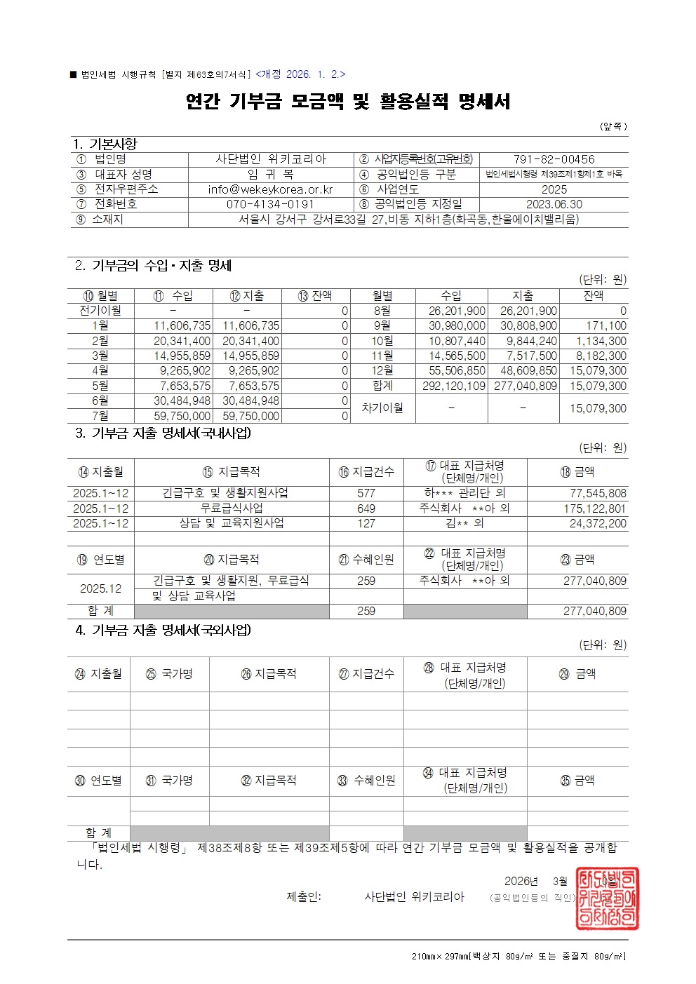 3. (홈페이지 업로드)[별지 제63호의7서식] 2025 연간 기부금 모금액 및 활용실적 명세서(법인세법 시행규칙)001.jpg